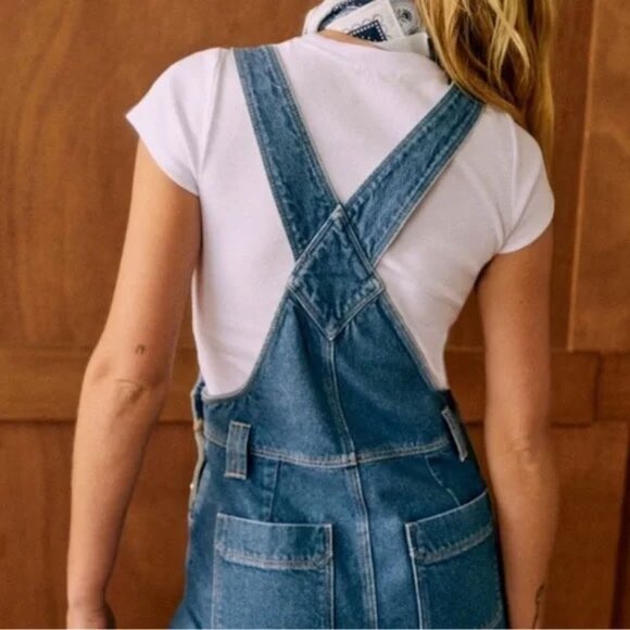 NWOT Sezane Soline Overalls 38 6 Denim Trouser Jumpsuit Organic Cotton - Picture 2 of 14